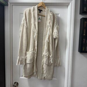 Jessica Simpson Yuki Knit Fringe open front Cardigan color oatmeal NWT sz Large